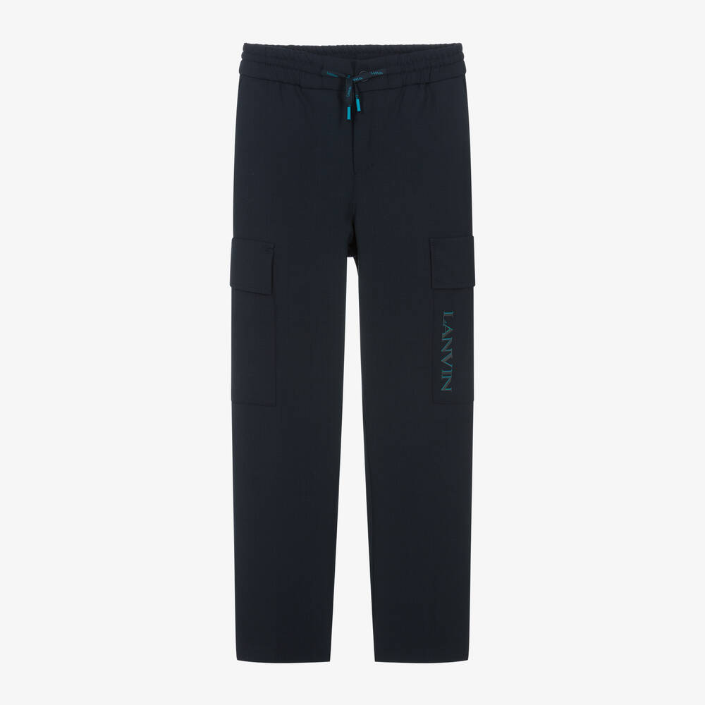 Lanvin - Boys Navy Blue Wool Cargo Trousers | Childrensalon