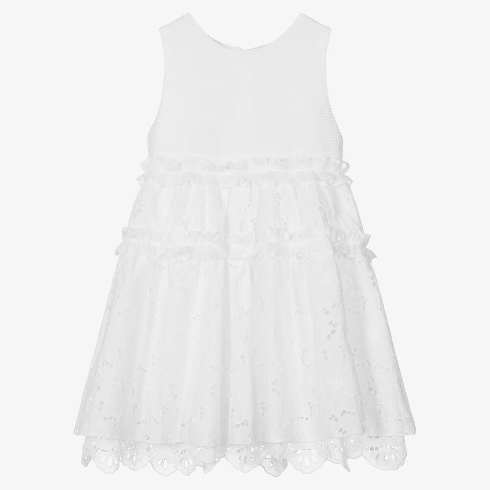 Lapin House - Girls White Floral Cotton Lace Dress | Childrensalon Outlet