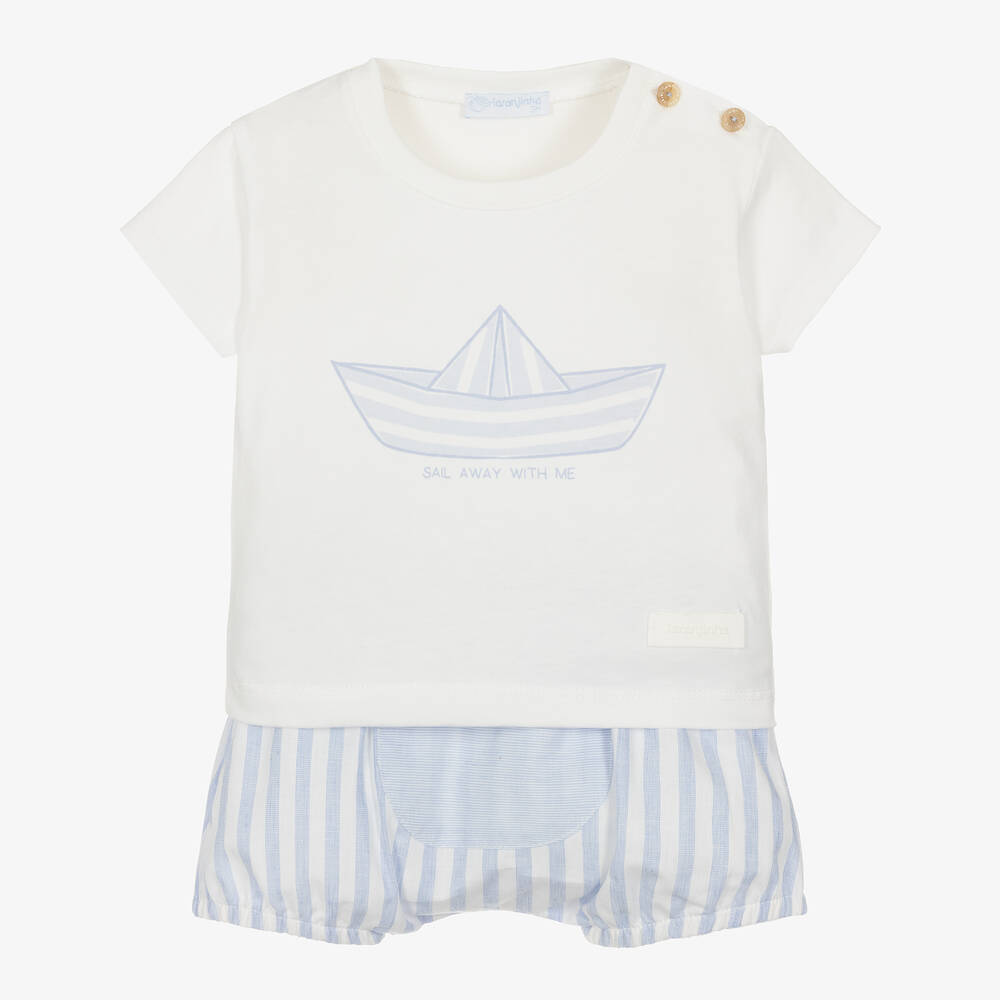 Laranjinha - Baby Boys Blue & White Shorts Set | Childrensalon