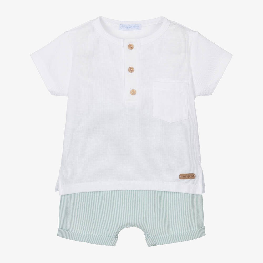 Laranjinha - Baby Boys Green Striped Shorts Set | Childrensalon