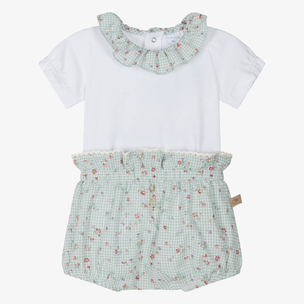 Laranjinha - Baby Girls White Cotton Shorts Set | Childrensalon