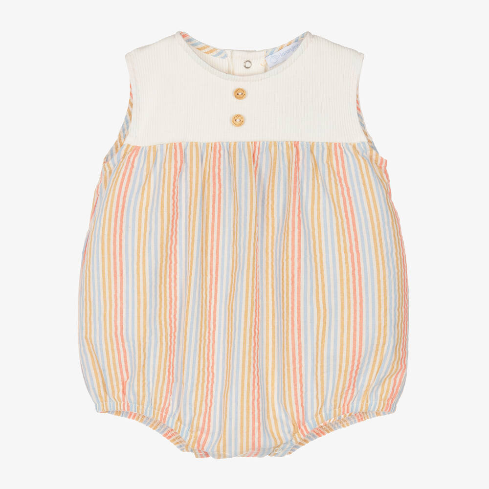 Laranjinha - Beige Striped Seersucker Shortie | Childrensalon