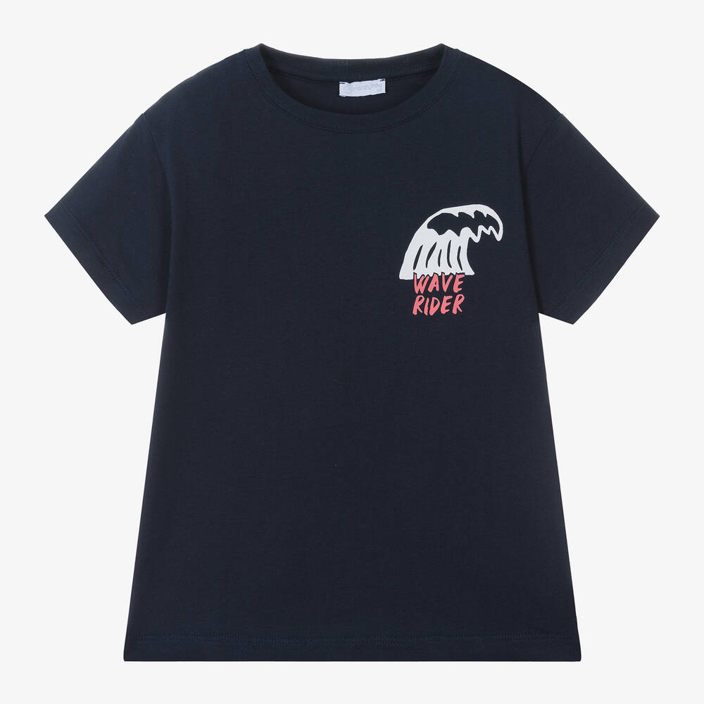 Laranjinha - Boys Navy Blue Cotton T-Shirt | Childrensalon