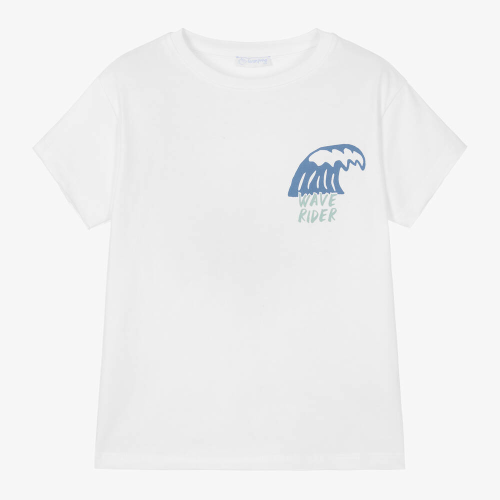 Laranjinha - Boys White Cotton T-Shirt | Childrensalon