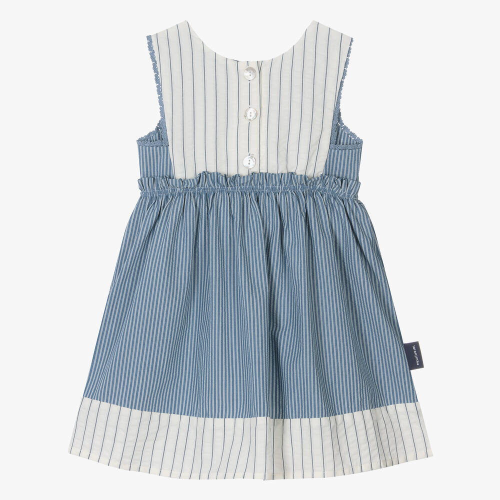 Laranjinha - Girls Blue Stripe Cotton Dress | Childrensalon