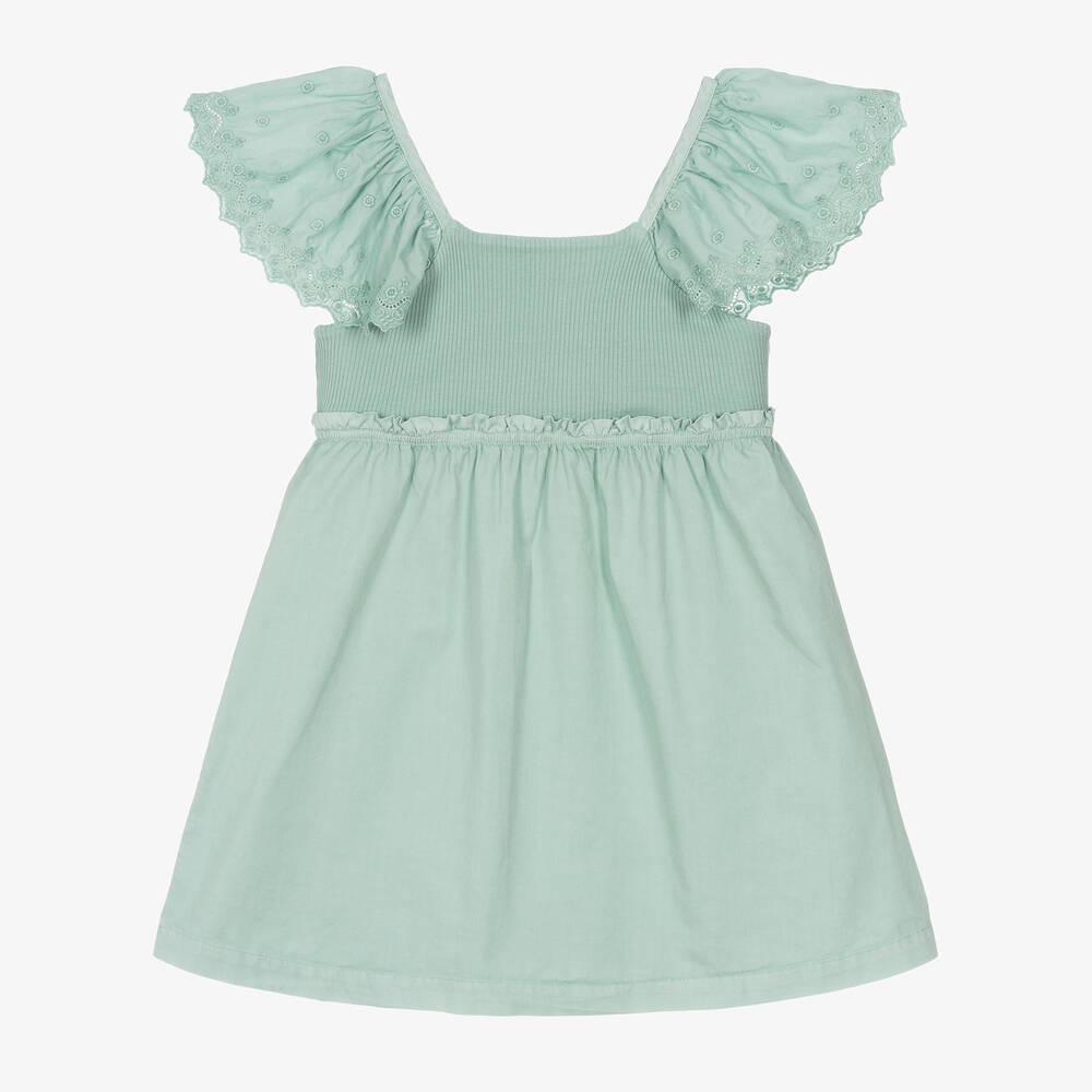 Laranjinha - Girls Green Cotton Dress | Childrensalon