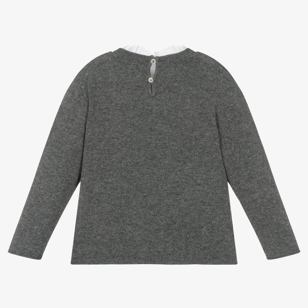 Laranjinha - Girls Grey Wool Sweater | Childrensalon Outlet