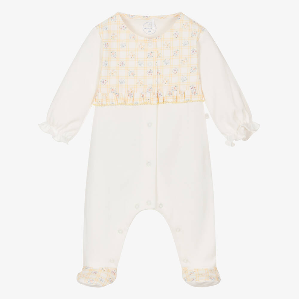 Laranjinha - Girls Ivory Cotton Babygrow | Childrensalon