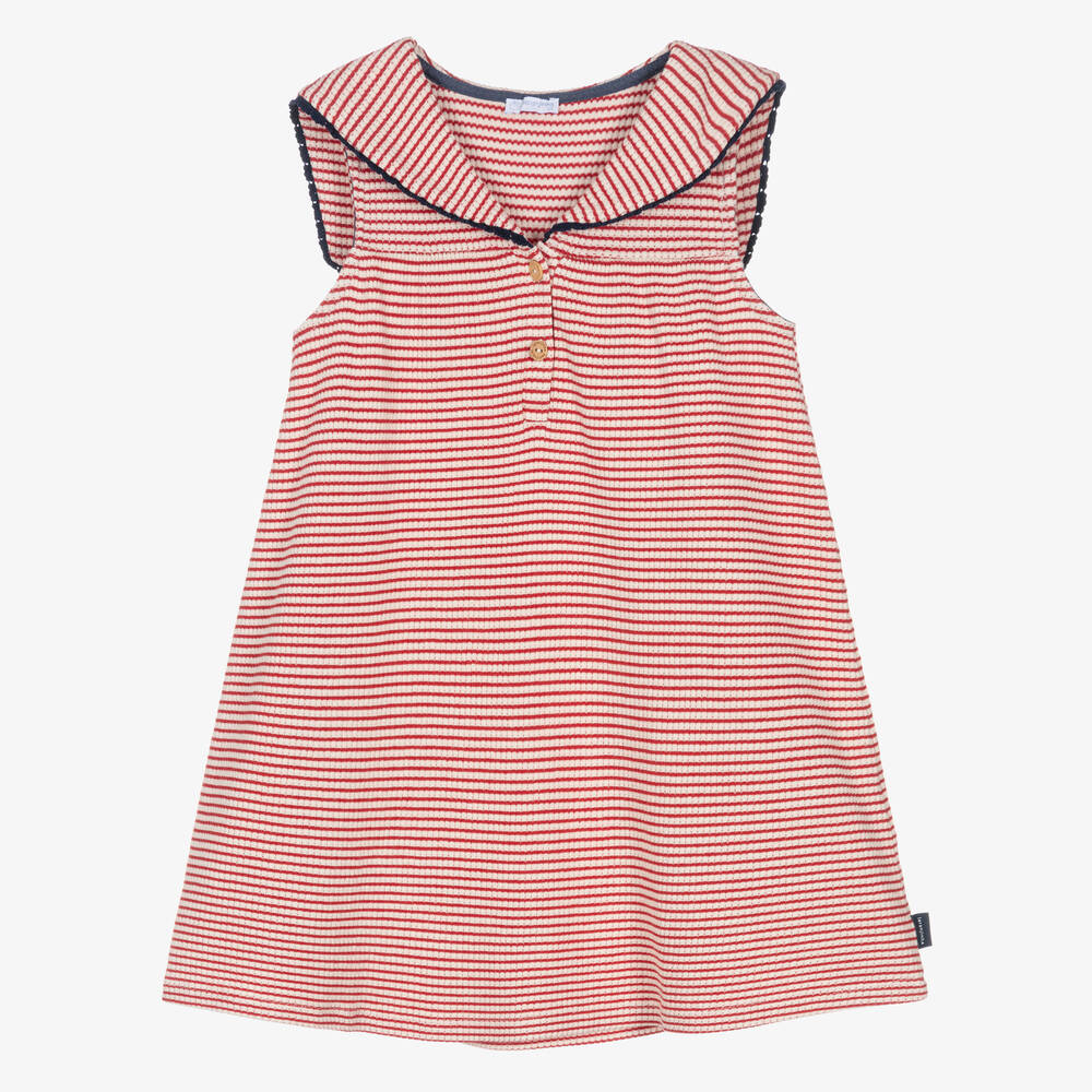 Laranjinha - Girls Red Cotton Stripe Sailor Dress | Childrensalon