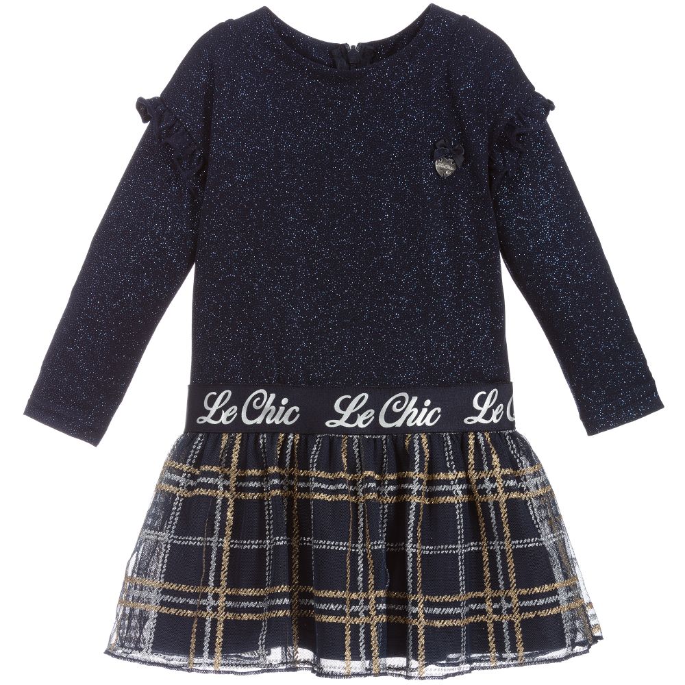 Cursus breedte Overeenkomstig Le Chic - Blue Sparkly Tartan Baby Dress | Childrensalon Outlet