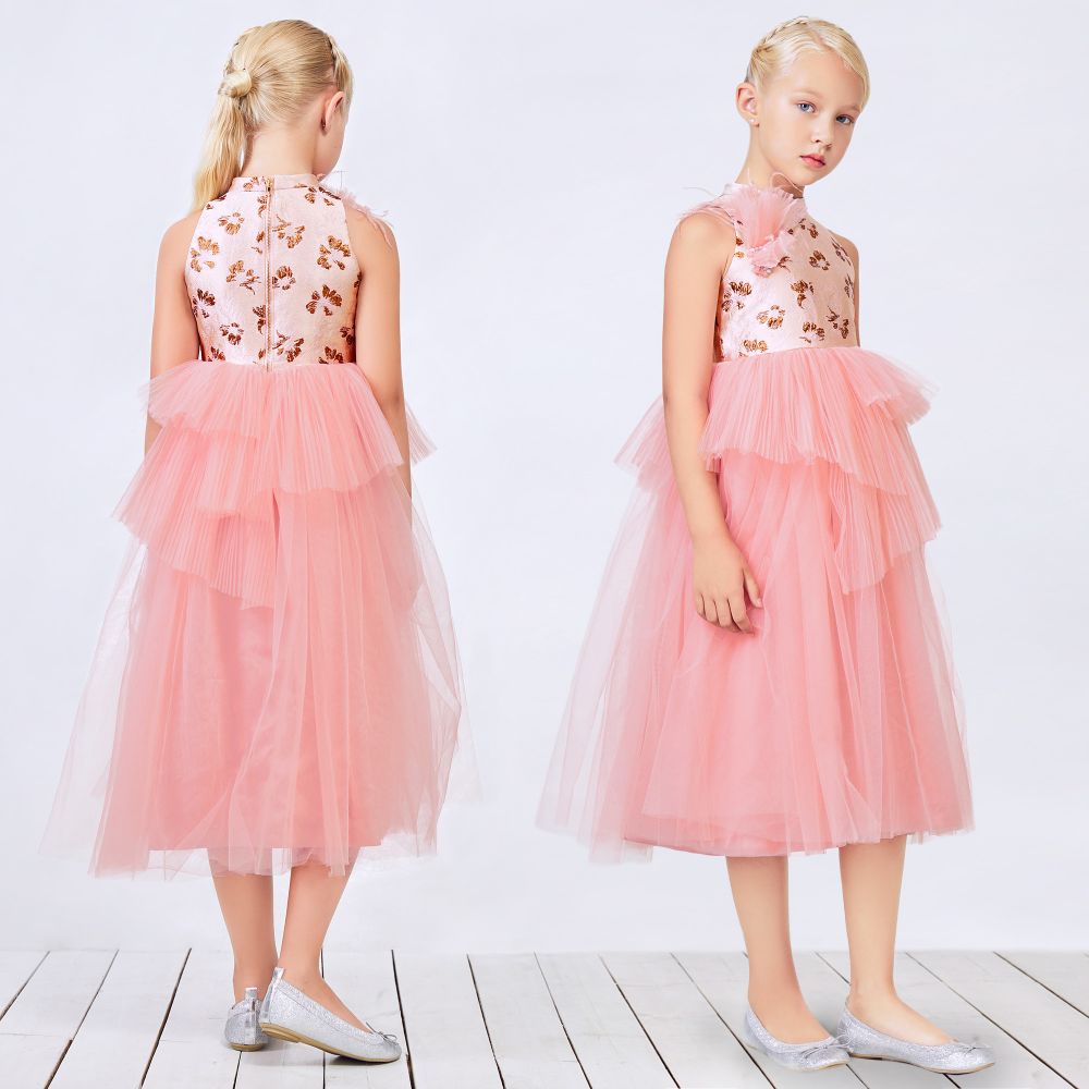 Le Mu - Pink Tulle & Jacquard Dress | Childrensalon Outlet