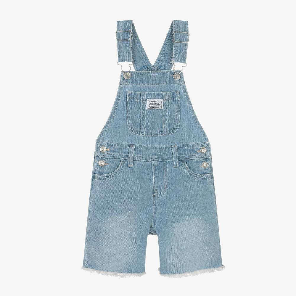 Levi's - Girls Blue Denim Dungaree Shorts | Childrensalon