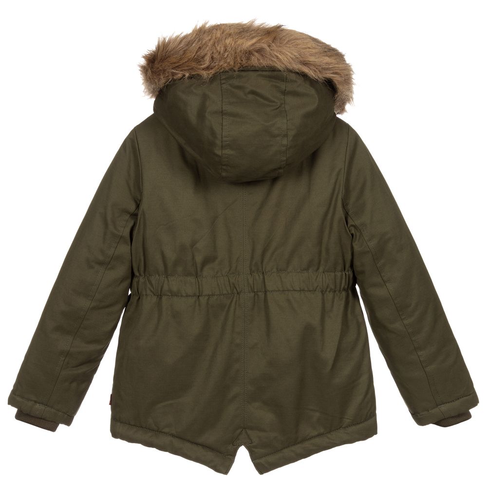 Levi's Women's Size Medium Sherpa Lined Parka Green Jacket Faux Fur Trimmed  Hood