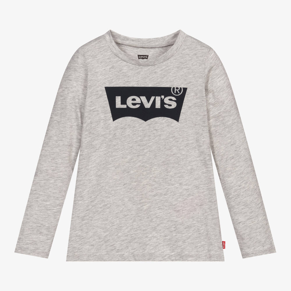 Levi's - توب قطن جيرسي لون رمادي للبنات | Childrensalon