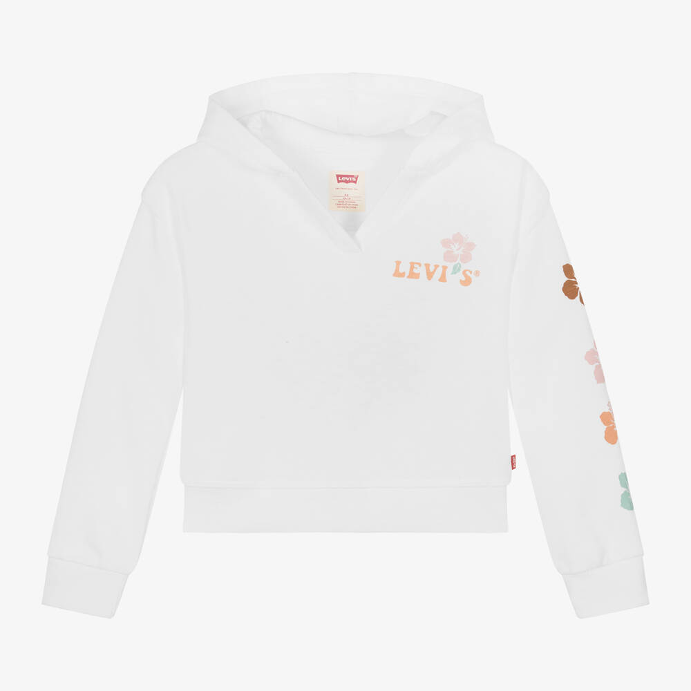 Levi's - Girls White Cotton Hibiscus Hoodie | Childrensalon