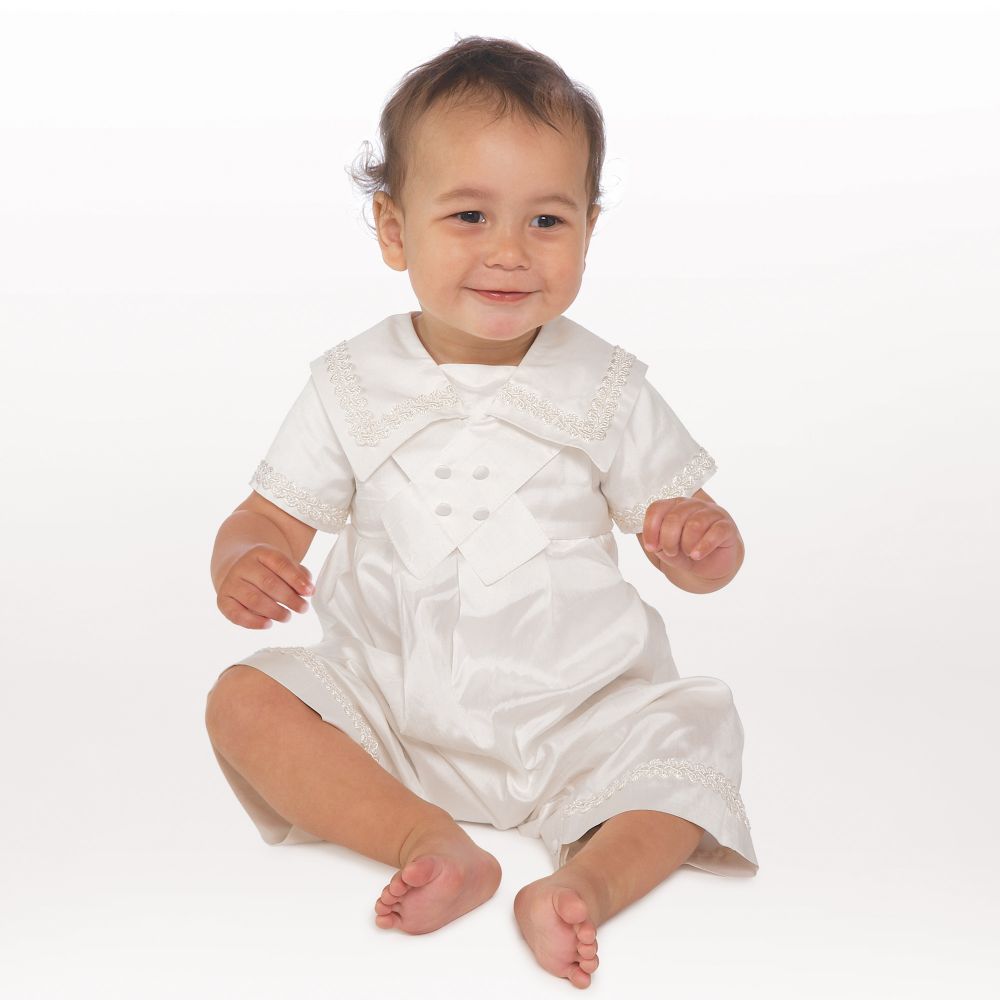 Little Darlings Occasion - Baby Boys Ivory Silk Sailor Romper Suit ...