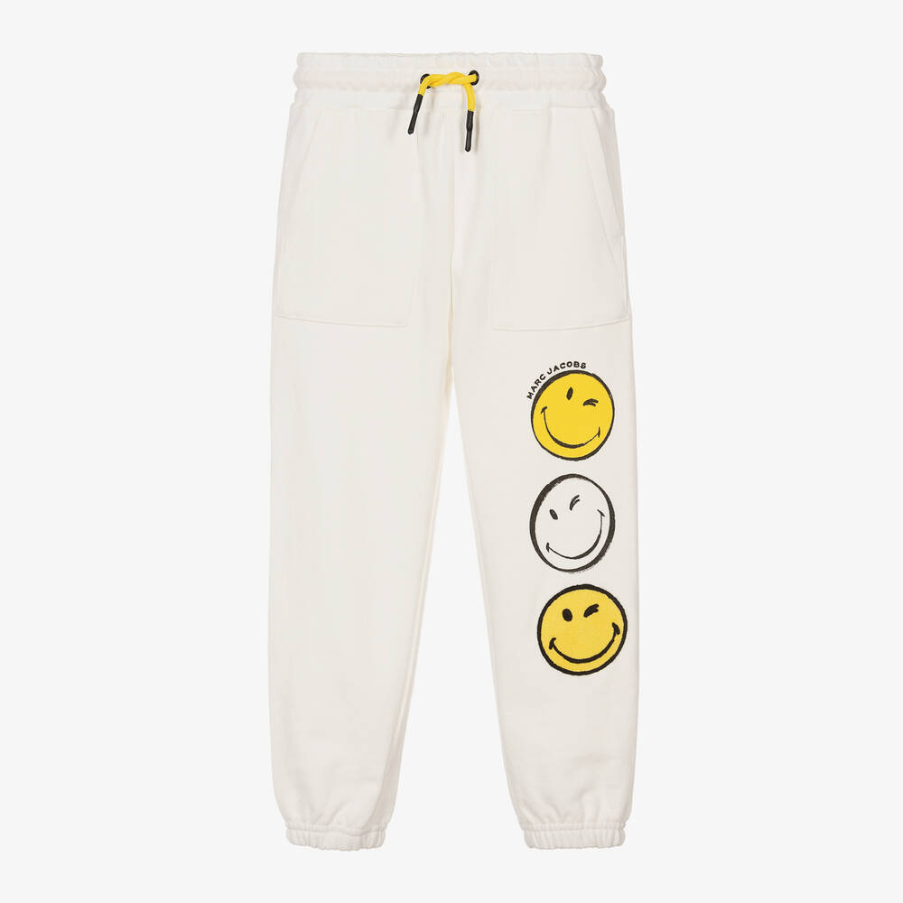 MARC JACOBS - Girls Ivory Cotton Smiley Faces Joggers | Childrensalon