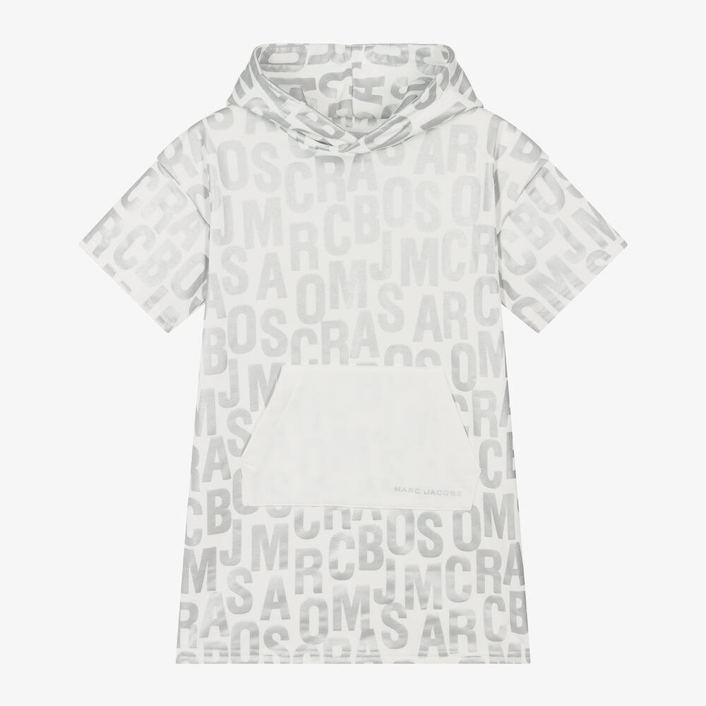 MARC JACOBS - Girls Ivory & Silver Cotton Hooded Dress | Childrensalon