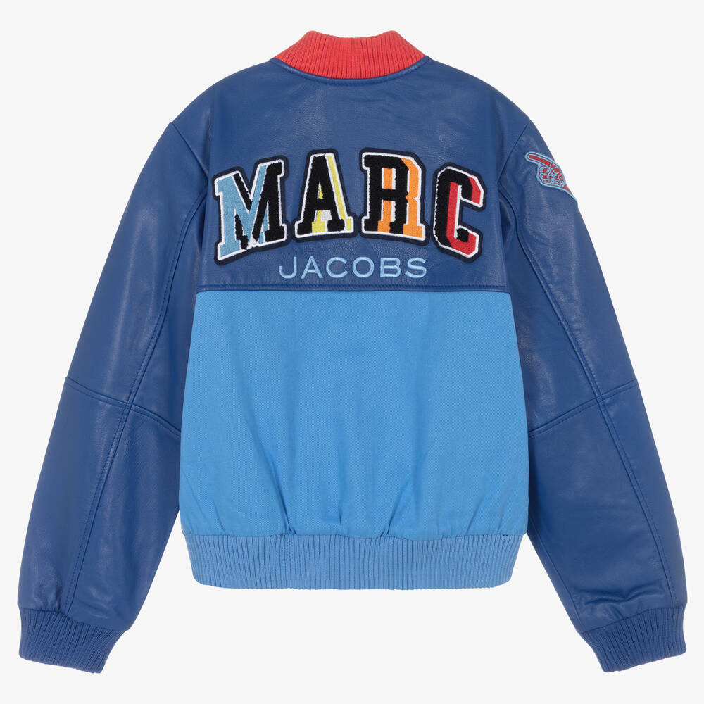 MARC JACOBS - Teen Boys Blue Leather Varsity Jacket 