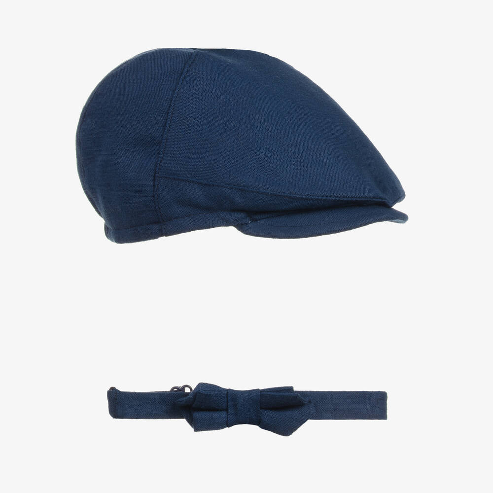 Mayoral Newborn - Baby Boys Blue Flat Cap & Bow Tie Set | Childrensalon