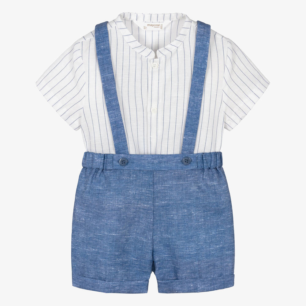 Mayoral - Baby Boys Blue Linen Shorts Set | Childrensalon