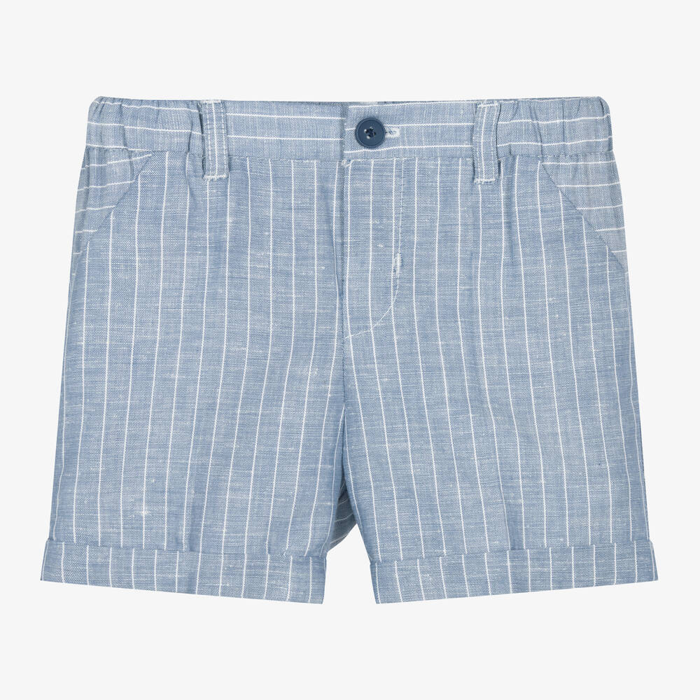 Mayoral Newborn - Baby Boys Blue Striped Linen Shorts | Childrensalon