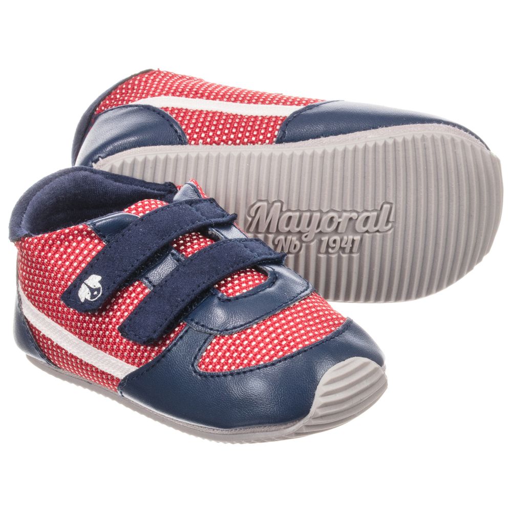 red and blue trainers