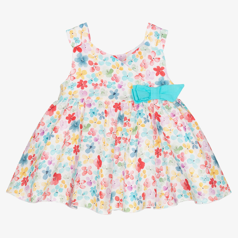 Mayoral - Baby Girls Blue & Pink Cotton Floral Dress | Childrensalon Outlet