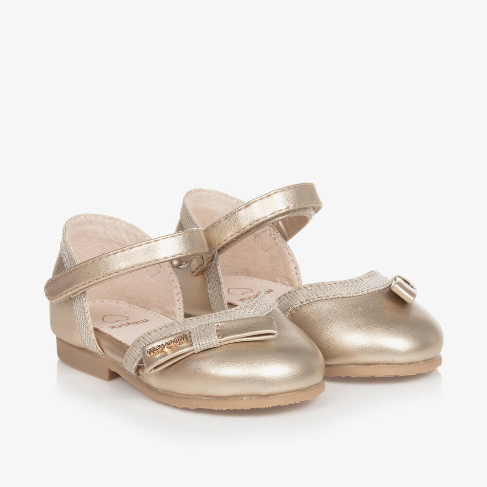 Mayoral - Baby Girls Gold Bow Pumps | Childrensalon