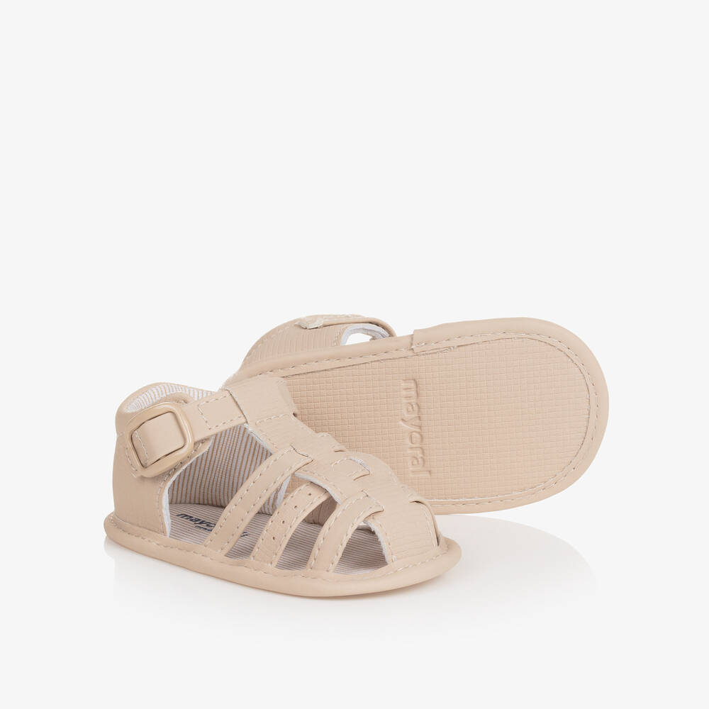 Mayoral Newborn - Beige Faux Leather Pre-Walker Sandals | Childrensalon