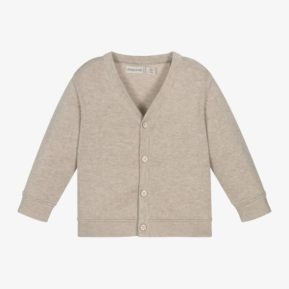 Mayoral - Boys Beige Cotton Knit Cardigan | Childrensalon