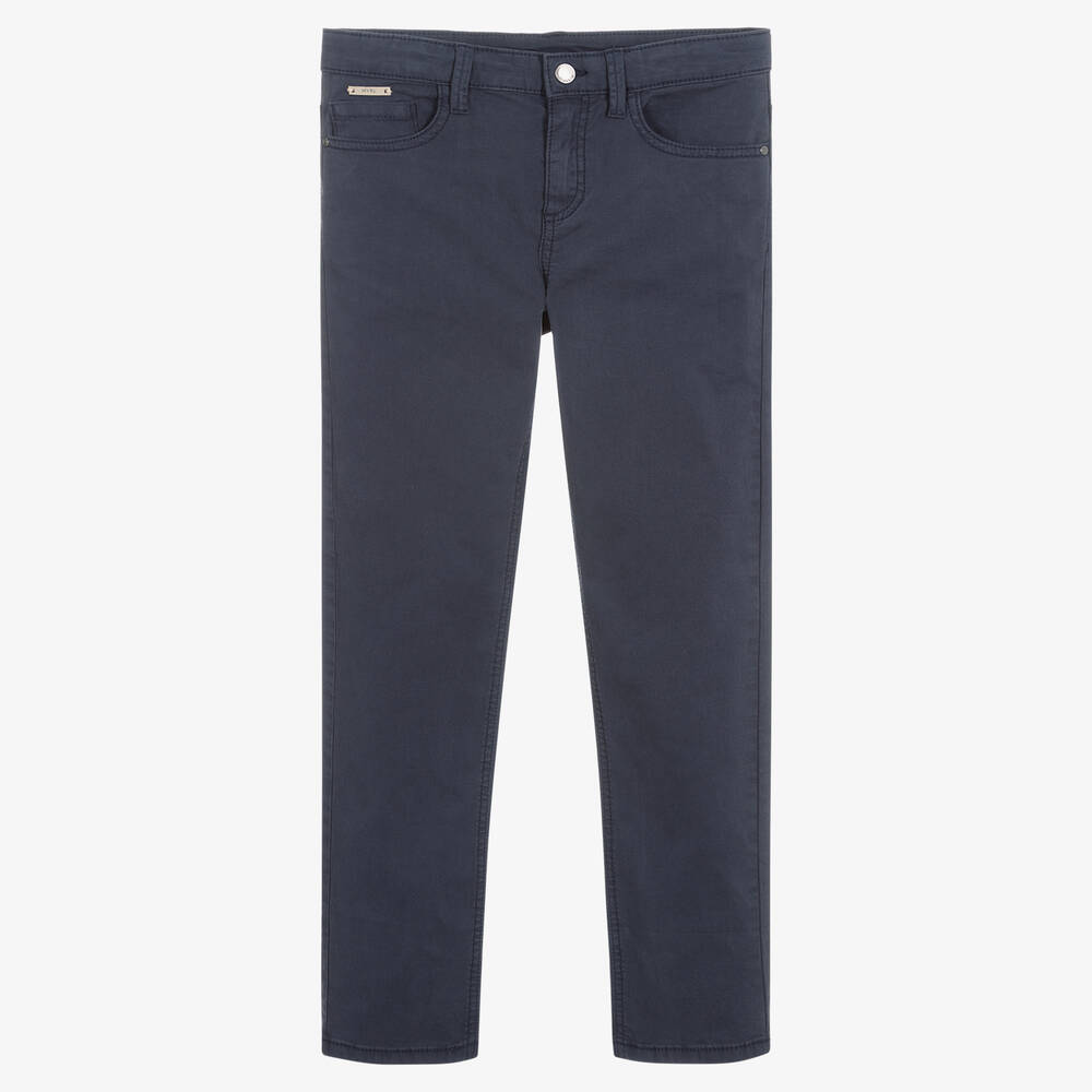 Mayoral - Boys Blue Cotton Slim Fit Trousers | Childrensalon