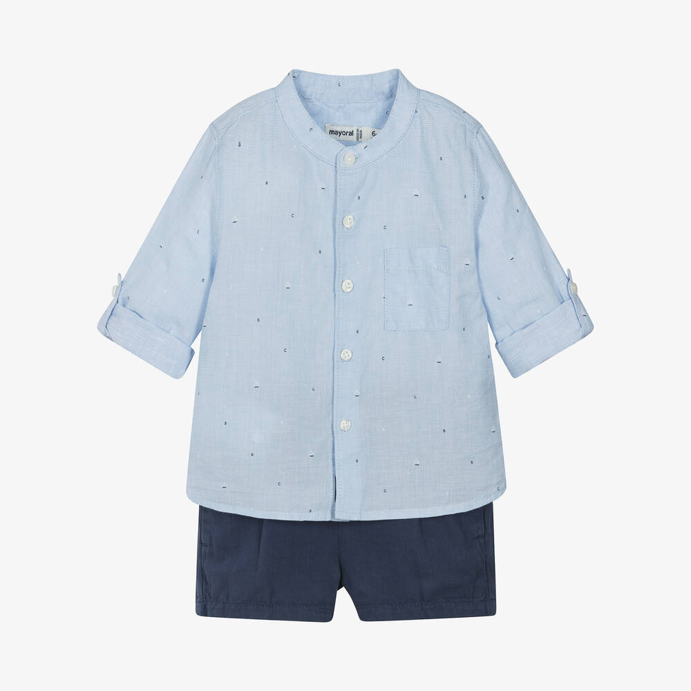 Mayoral - Boys Blue Cotton Twill Shorts Set | Childrensalon