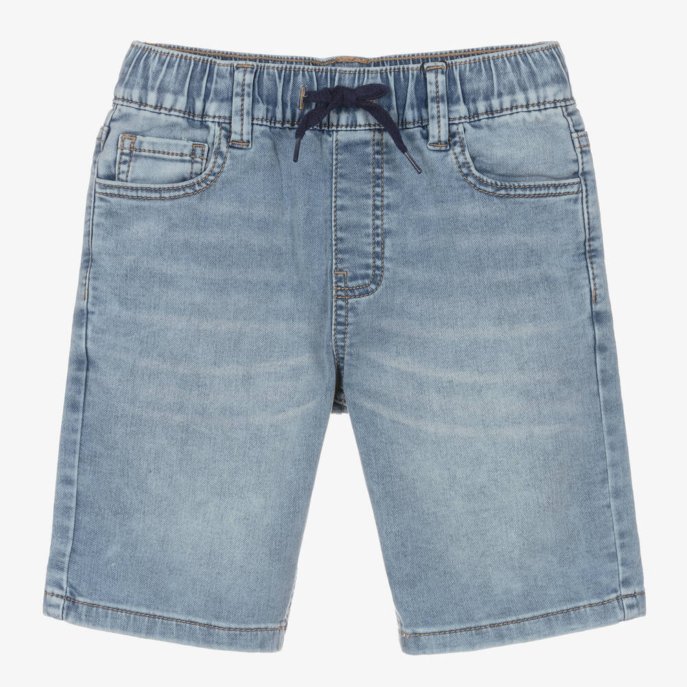 Mayoral Nukutavake - Boys Blue Jersey Denim Shorts | Childrensalon