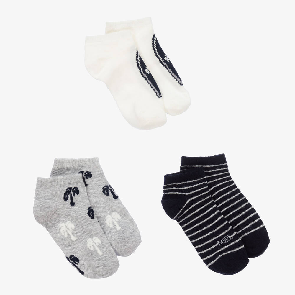 Mayoral - Boys Blue Palm Tree Socks (3 Pack) | Childrensalon