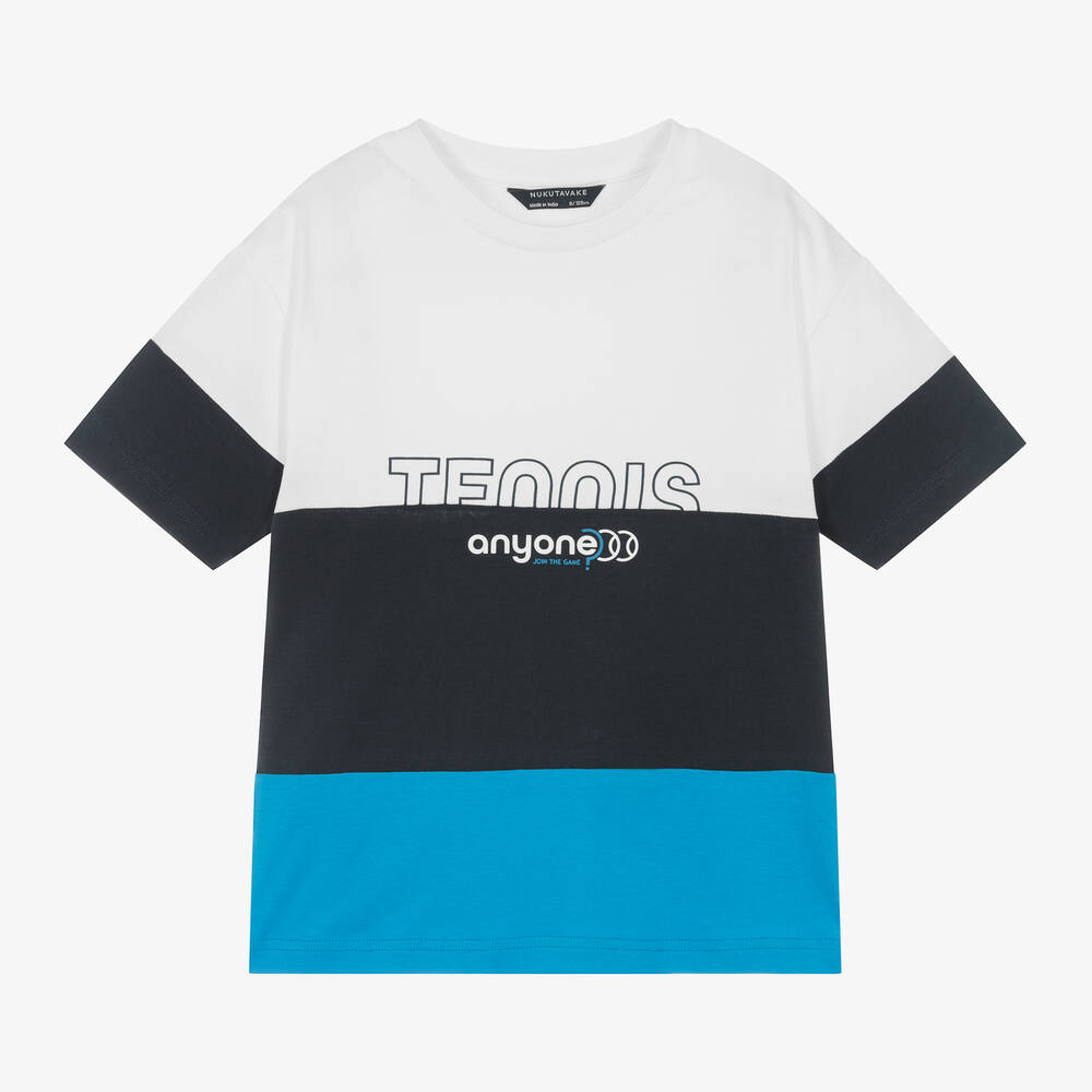 Mayoral Nukutavake - Boys Blue Stripe Cotton T-Shirt | Childrensalon