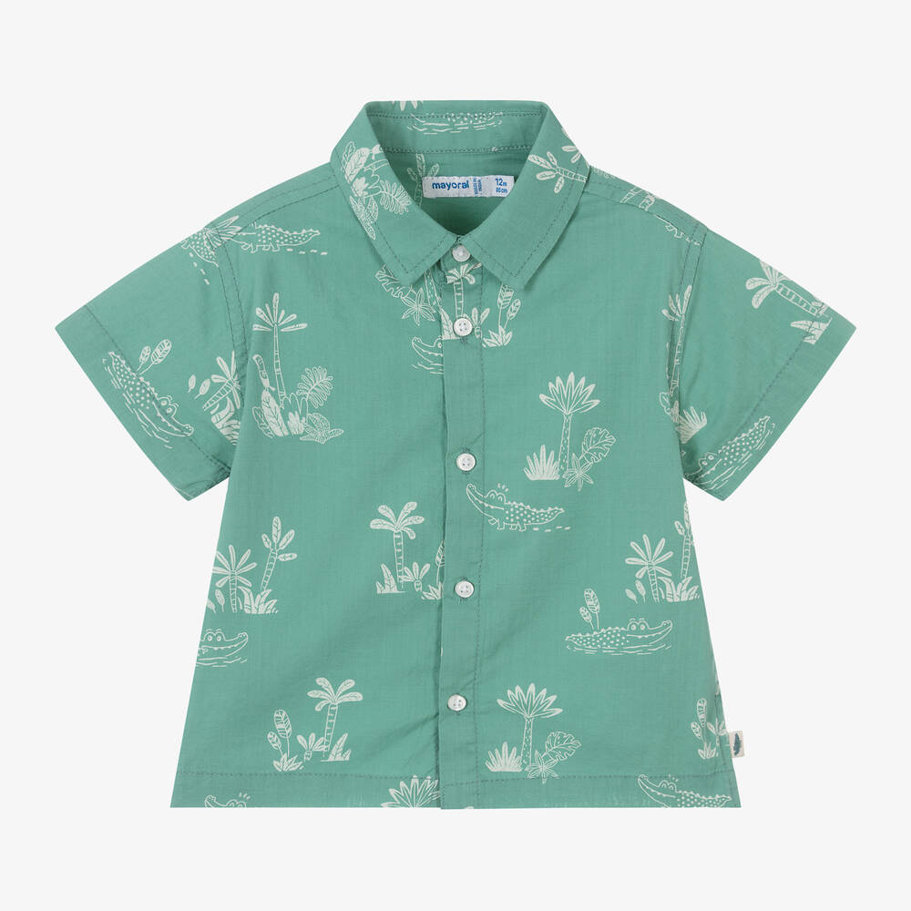 Mayoral - Boys Green Cotton Crocodile Shirt | Childrensalon