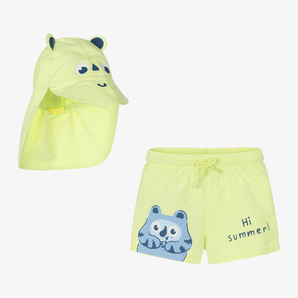 Mayoral - Boys Green Monster Print Swim Shorts | Childrensalon