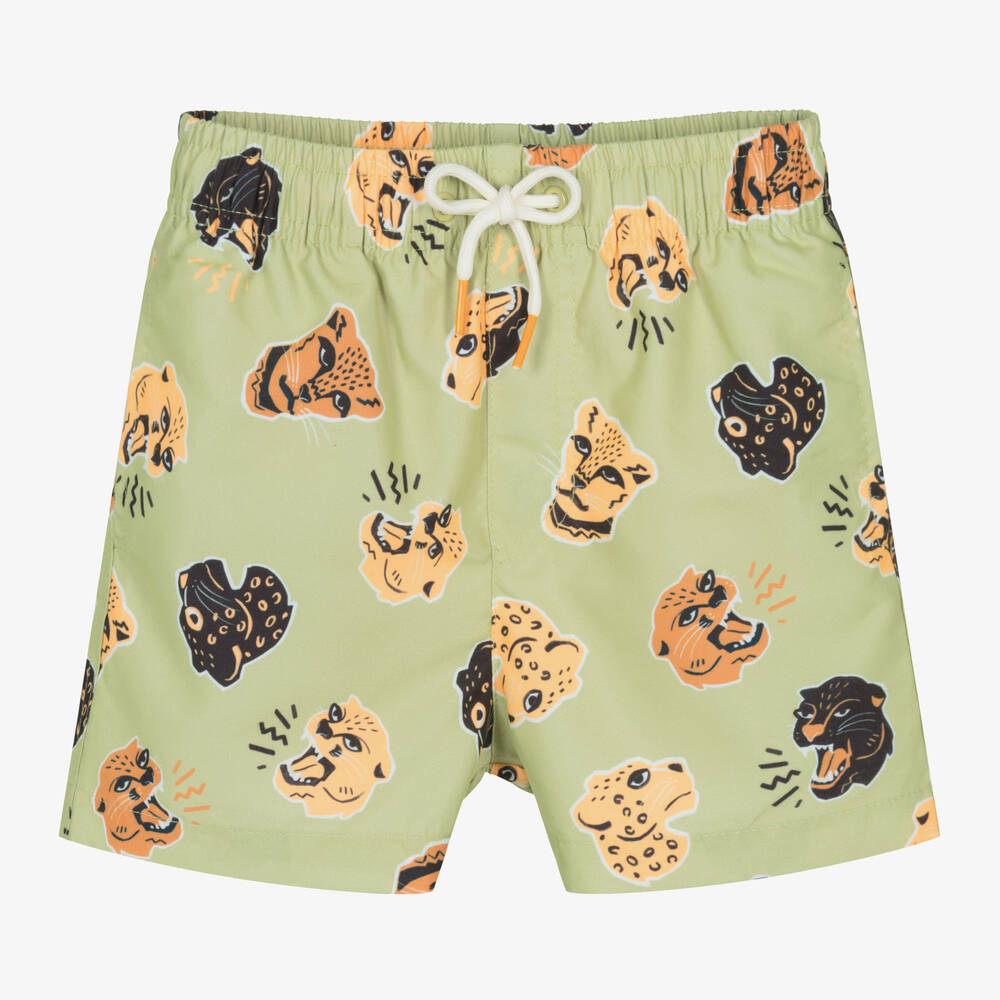 Mayoral - Boys Green Wild Cat Print Swim Shorts | Childrensalon