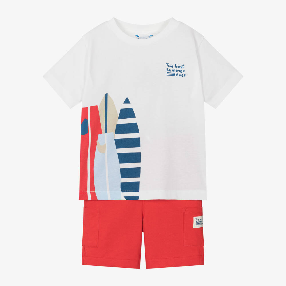 Mayoral - Boys Ivory & Red Cotton Shorts Set | Childrensalon