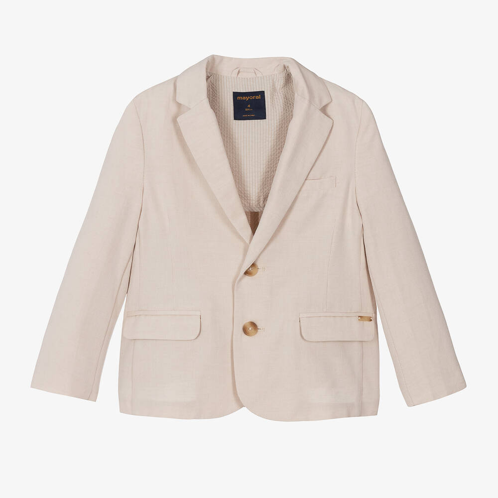 Mayoral - Boys Light Beige Cotton & Linen Blazer | Childrensalon