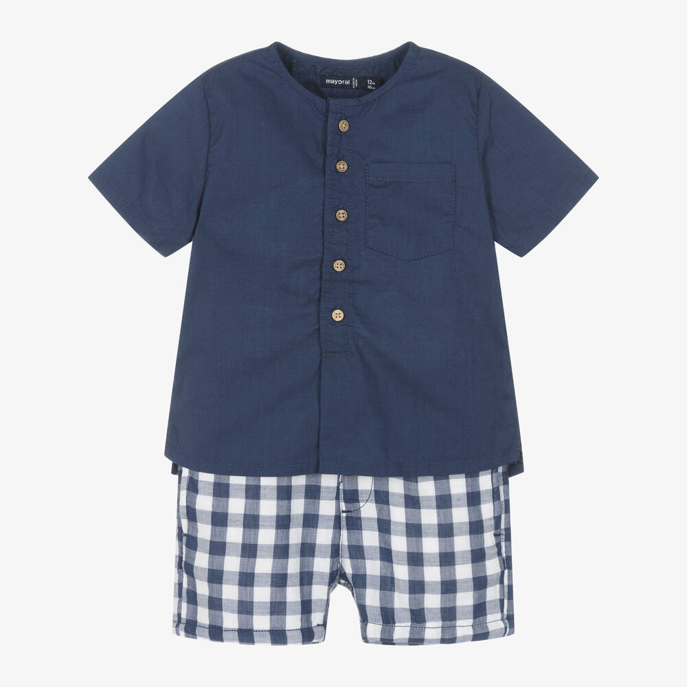 Mayoral - Boys Navy Blue Cotton Shorts Set | Childrensalon