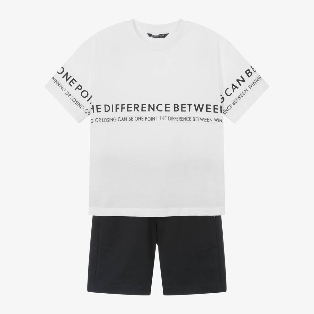 Mayoral Nukutavake - Boys White & Black Cotton Shorts Set | Childrensalon