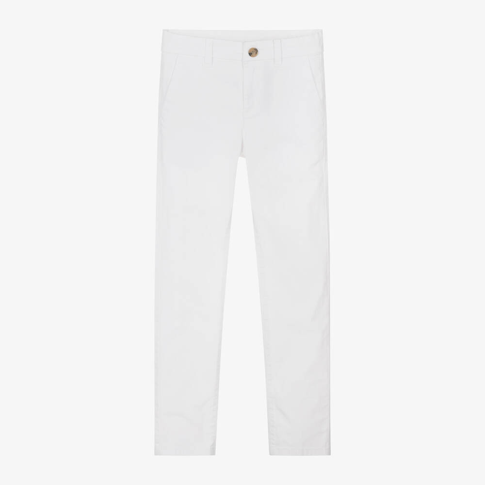 Mayoral Nukutavake - Boys White Cotton Chino Trousers | Childrensalon