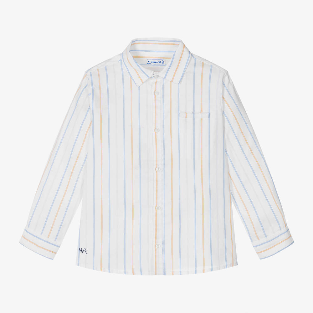 Mayoral - Boys White Striped Cotton Shirt | Childrensalon