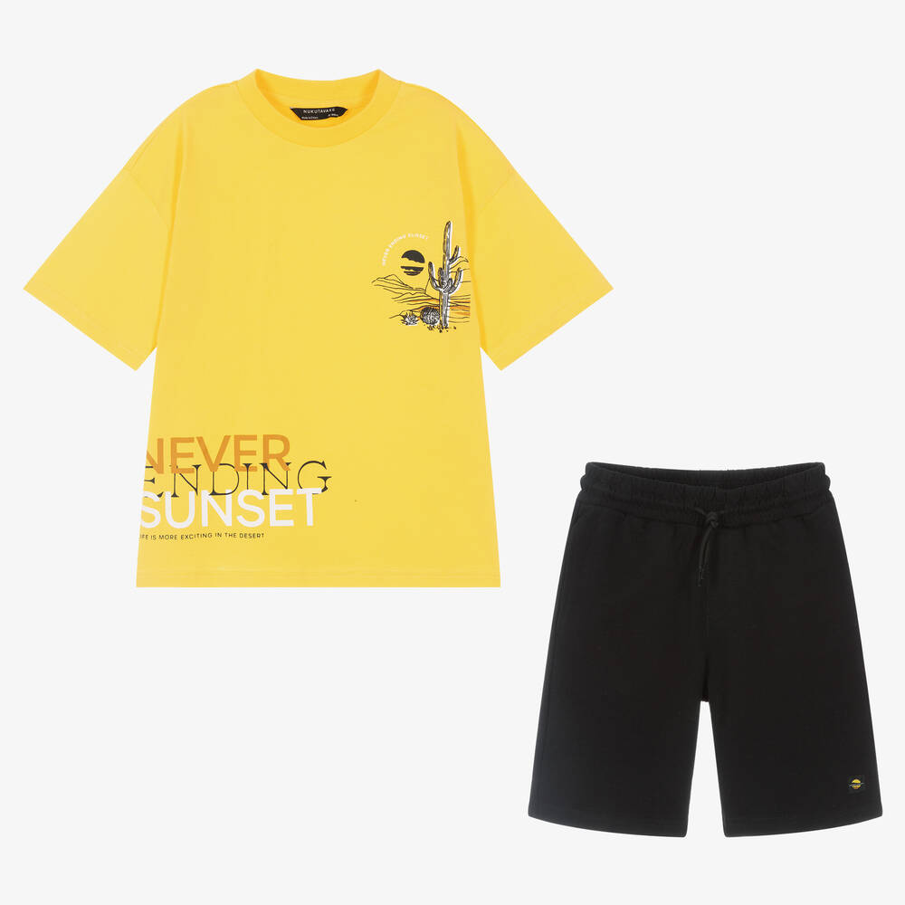 Mayoral - Boys Yellow & Black Cactus Shorts Set | Childrensalon Outlet