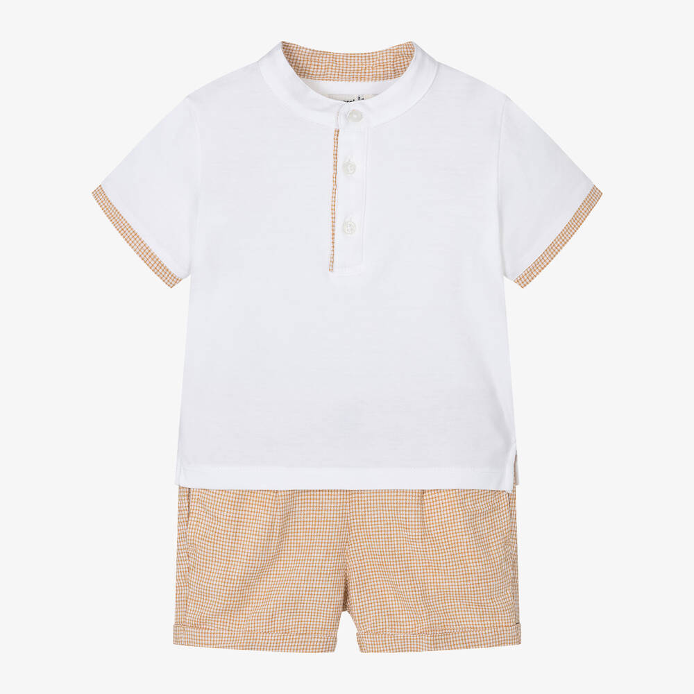 Mayoral - Boys Yellow Check Cotton Shorts Set | Childrensalon