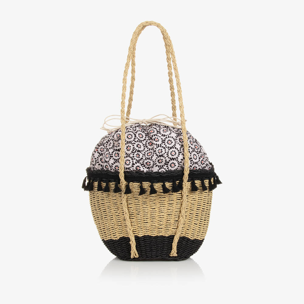 Mayoral - Girls Beige & Black Straw Bag (32cm) | Childrensalon