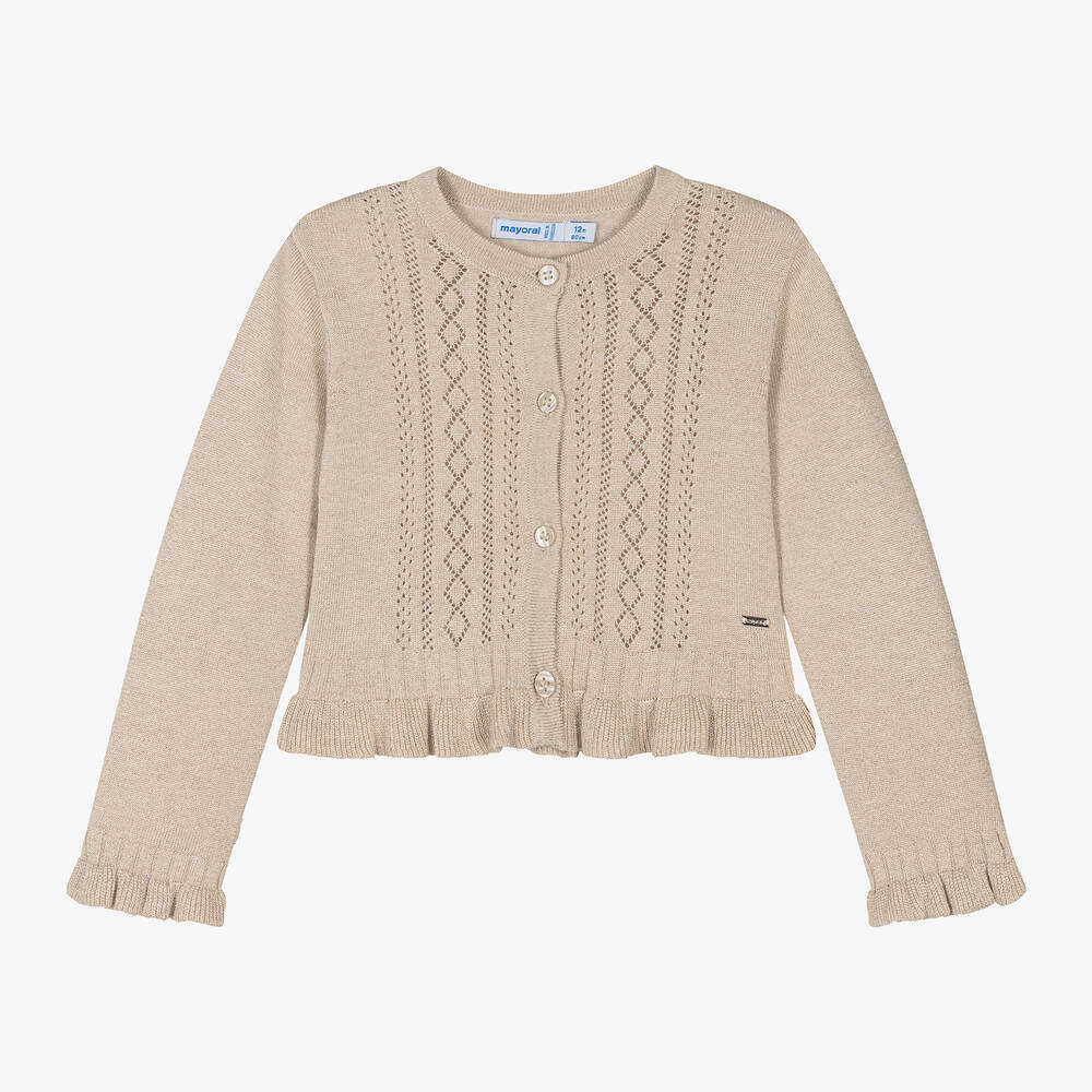 Mayoral - Girls Beige Cotton Lurex Cardigan | Childrensalon