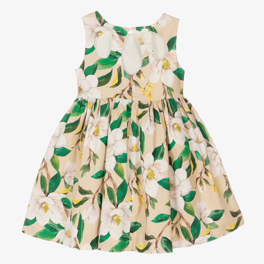 Girls Beige & Green Cotton Floral Dress (mayoral) –